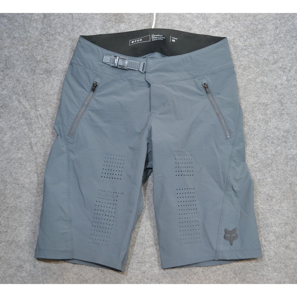 Fox Flexair Bike Shorts Mens 30 Gray Stretch MTB Zip Pockets Vent Breathable
